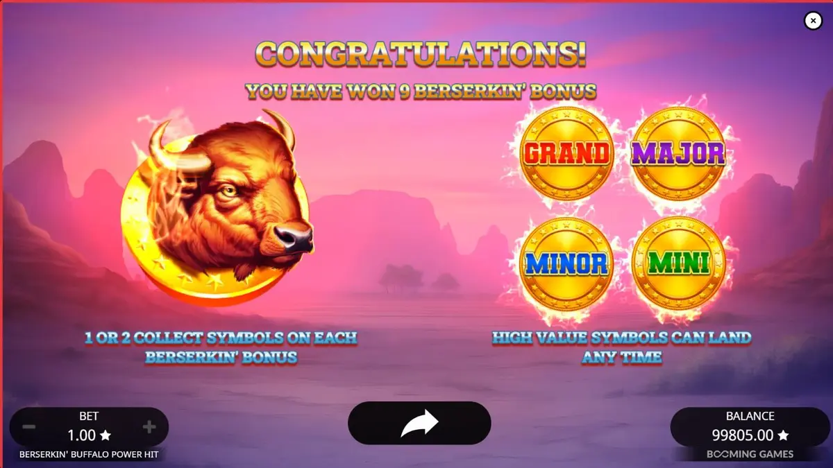 Tampilan visual slot Beserkin’ Buffalo Power Hit dengan latar belakang alam liar