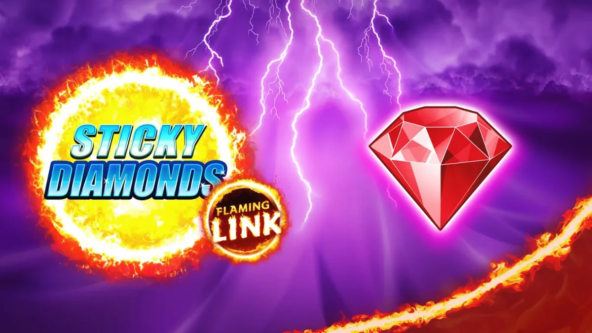 Tampilan visual slot Sticky Diamonds Flaming Link dengan nuansa retro dan elemen petir.